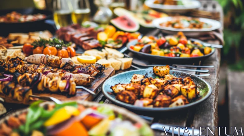 Sumptuous Table Spread with Grilled Vegetables and Wine AI Image