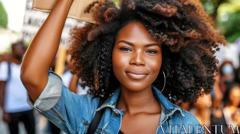 Young African-American Woman Portrait with Denim Jacket AI Image