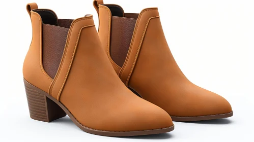 Brown Leather Ankle Boots with Stacked Heel
