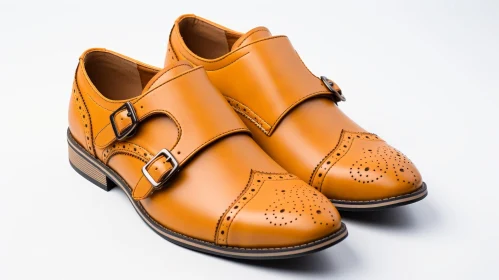 Brown Leather Double Monk Strap Shoes with Brogue Detailing