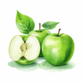 Green Apples Isolated on White | Realistic Watercolor Illustration