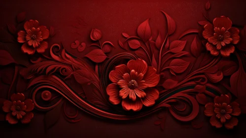 Red Floral Pattern 3D Rendering