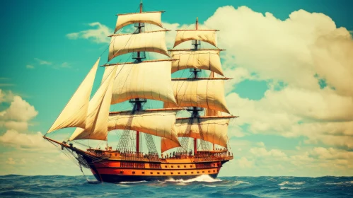 Sailing Ship on Blue Sea