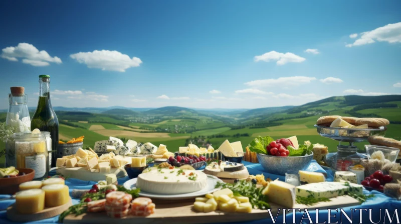 Scenic Cheese and Fruit Table Setting AI Image