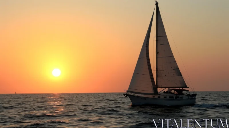 AI ART Serene Ocean Sunset with Sailboat