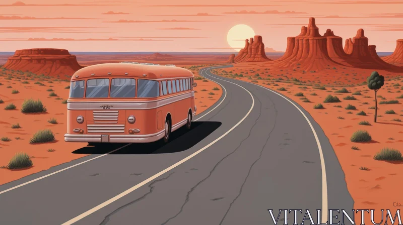 Vintage Bus Driving on Desert Road | Scenicruiser AI Image