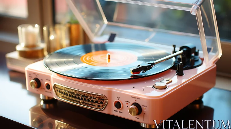 AI ART Vintage Retro Record Player on Wooden Table