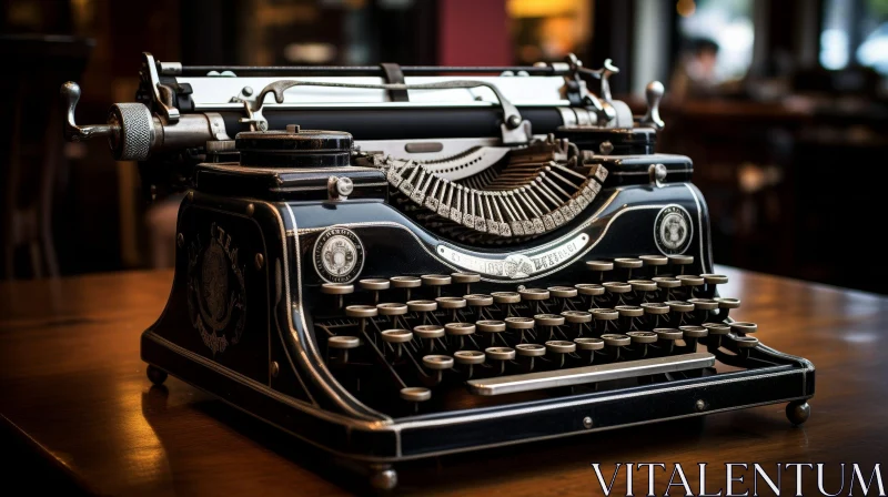 AI ART Vintage Typewriter on Wooden Table - Nostalgic Reflection