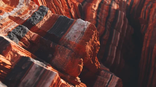 Banded Red and Orange Sedimentary Rock Face