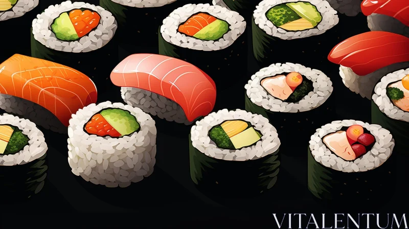Delicious Sushi Rolls Variety | Fresh Seafood | Japanese Cuisine AI Image