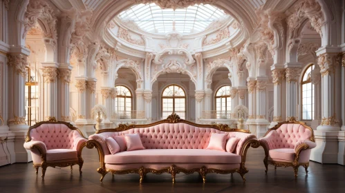 Luxurious Living Room with Pink Velvet Sofa