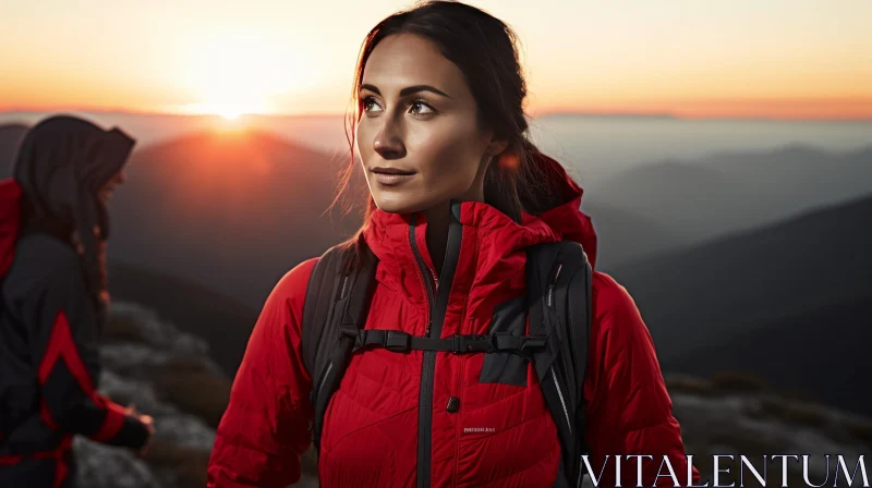 Majestic Sunset Portrait of a Woman on Mountaintop AI Image