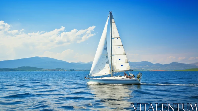 Sailboat on Open Sea - Sunny Day Scene AI Image