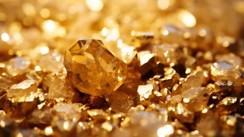 Shiny Gold Nuggets with Yellow Diamond - Close-up Luxury Treasure