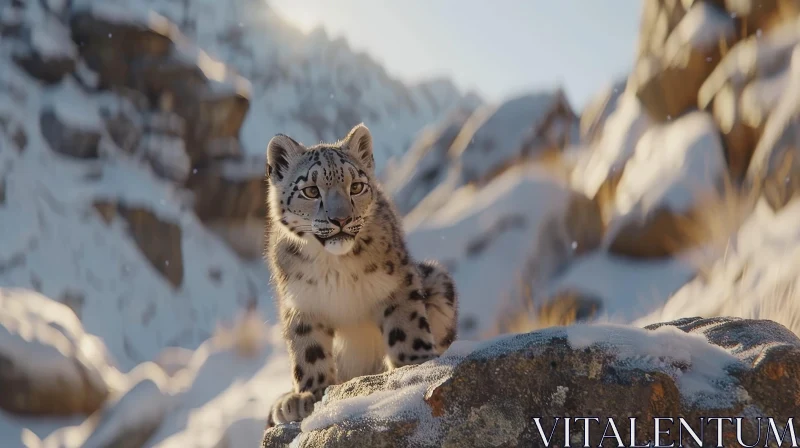 Snow Leopard Majesty in Mountain Setting AI Image