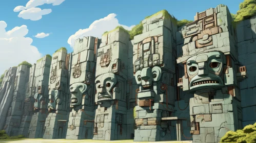 Stone Monoliths Digital Painting - Ancient Mesoamerican Architecture