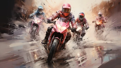 Thrilling Motorcycle Racing on Wet Track - Speed and Action