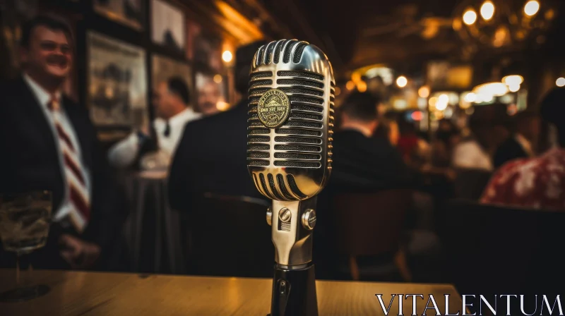 Vintage Microphone in Bar Setting AI Image