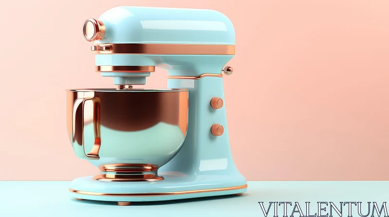 Blue and Copper Kitchen Mixer on White Surface AI Image