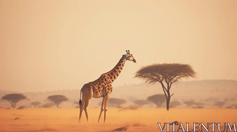 Giraffe in Desert Landscape - Wildlife Digital Painting AI Image