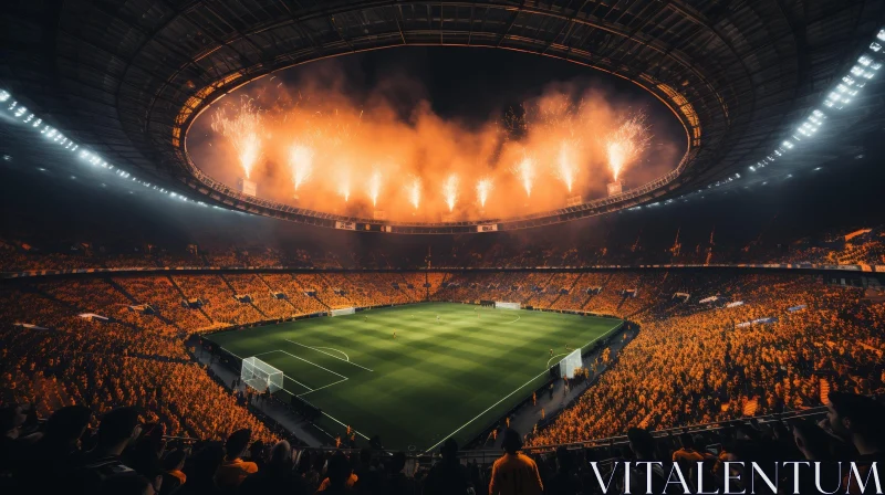 Intense Night Football Match at Packed Stadium AI Image