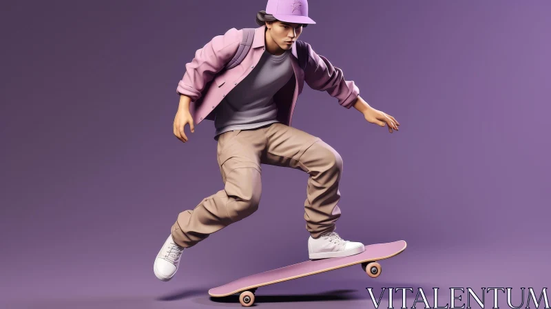 AI ART Male Skateboarder Ollie Trick on Purple Background
