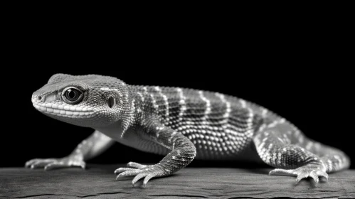 Monochrome Lizard on Branch - Detailed Reptile Portrait