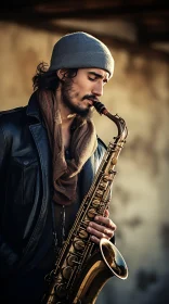 Passionate Saxophonist: Musician Playing with Emotion