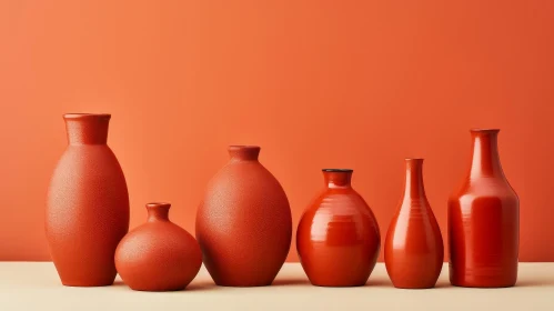 Red Ceramic Vases on Beige Surface