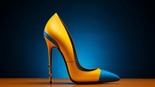Stylish Yellow High-Heeled Shoe on Blue Background