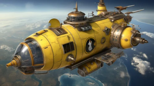 Yellow Steampunk Airship with Weapons
