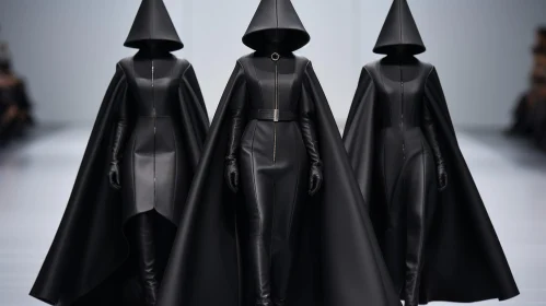 Black Leather Hooded Cloaks Fashion Show Runway Editorial Models