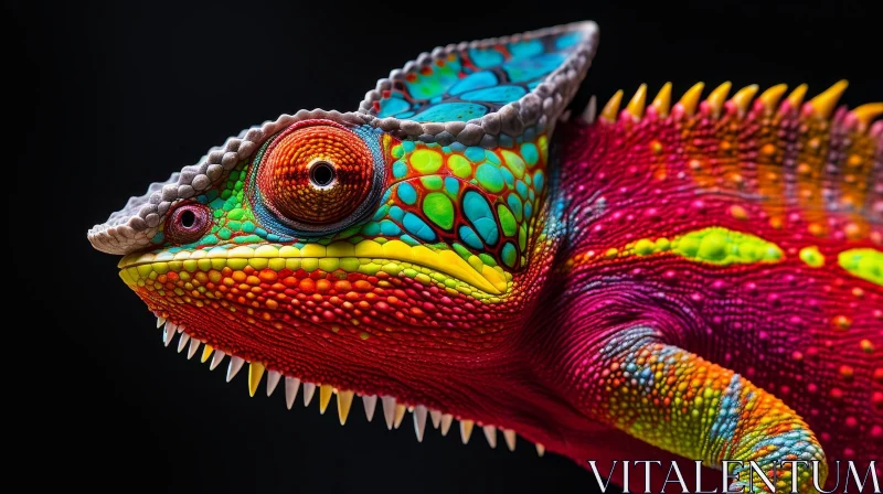 AI ART Colorful Chameleon Close-Up Photo