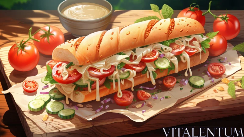 Delicious Submarine Sandwich on Cutting Board AI Image