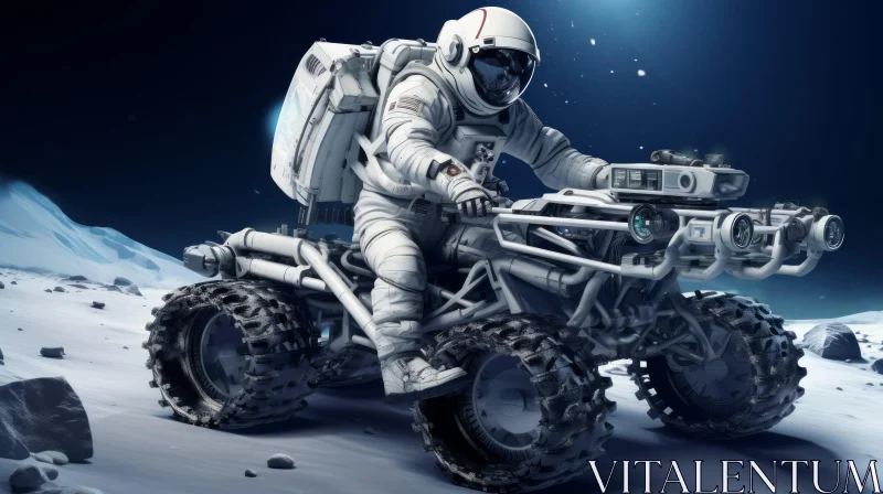 Moon Surface Exploration: Astronaut on Four-Wheeled Vehicle AI Image