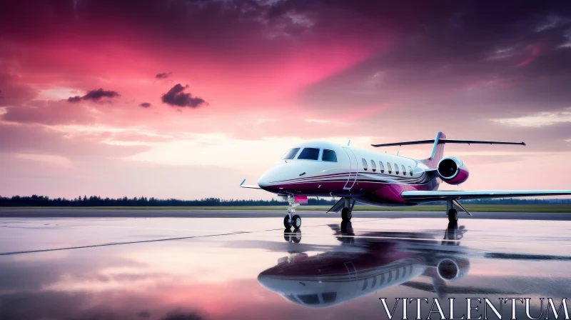 Private Jet at Sunset on Runway AI Image