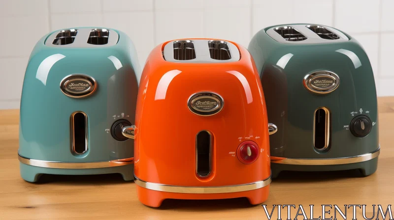 Vintage-Style Colorful Toasters with Chrome Finish AI Image