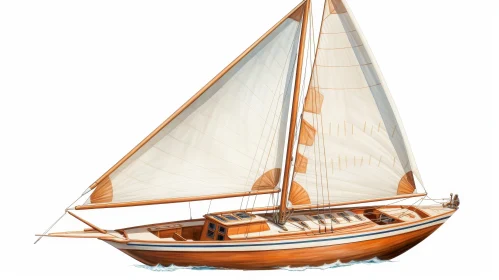 Vintage Wooden Sailboat Sailing on Water