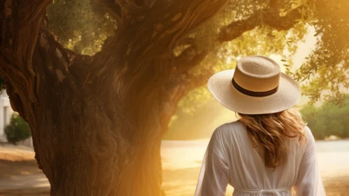 Woman in Olive Grove: Serene Nature Scene