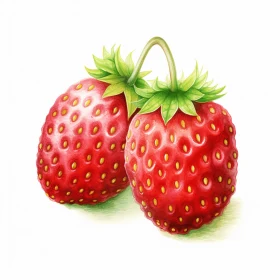Exquisite Illustration of Two Vibrant Strawberries | Detailed Shading
