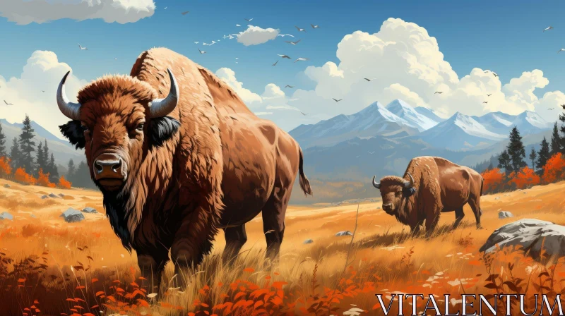 AI ART Majestic Bison Painting in Nature Field