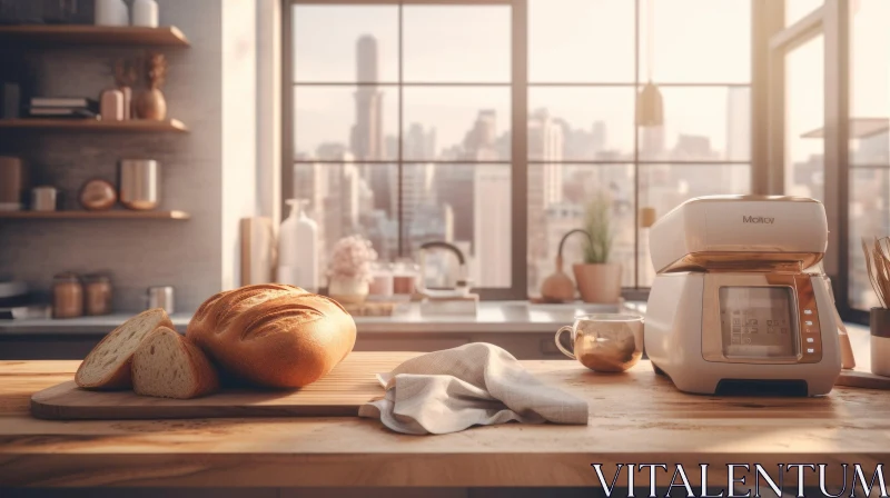 Modern Kitchen with Cityscape View AI Image