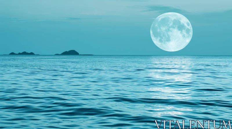 AI ART Night Seascape with Moon and Reflection - Tranquil Ocean View