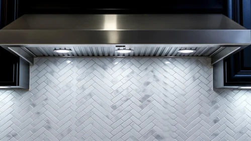 Sleek Modern Kitchen with Stainless Steel Range Hood and Marble Backsplash