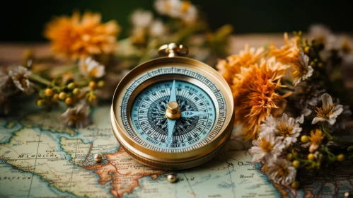 Vintage Brass Compass on Detailed World Map