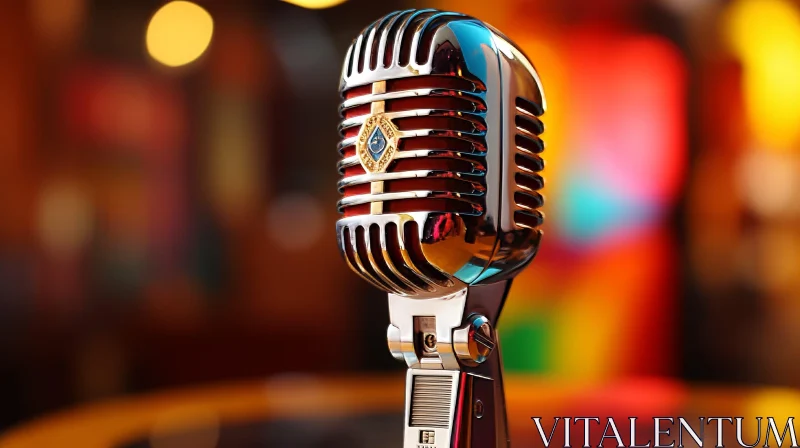 AI ART Vintage Silver Microphone in Multicolored Lights