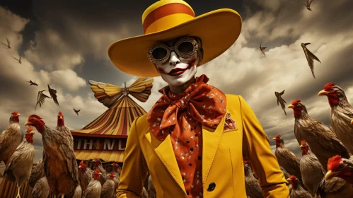 Whimsical Portrait in Yellow Suit at Circus Tent