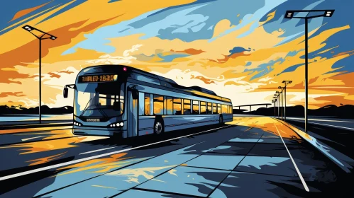 Bus on Road Digital Painting