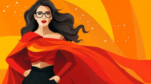 Confident Businesswoman in Red Cape and Glasses - Vector Illustration