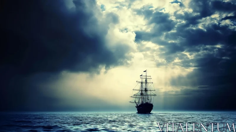 Dark and Stormy Sea Ship Adventure AI Image
